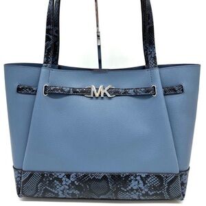 Michael Kors Reed Large Tote Bag Denim Snakeskin Blue